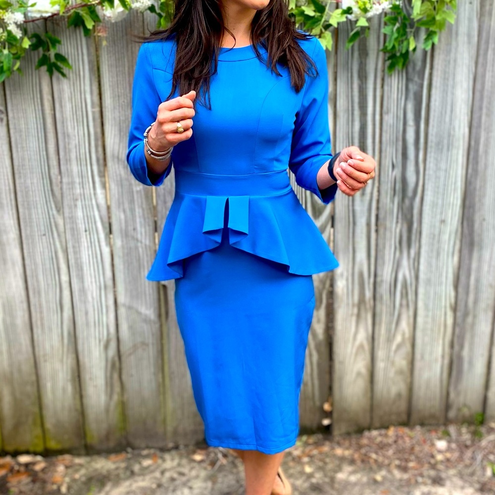 NWT Blue Peplum Work Dress